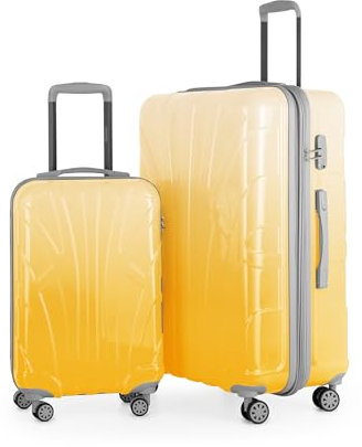 suitline - 2-teiliges Koffer Set - Leichtes Handgepäck 55cm für alle Airlines + Check-In Reisekoffer 75cm, ABS/PC, glänzend, 4 Rollen, TSA Schloss, Safari Sunrise