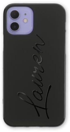 Hairyworm Personalised Apple iPhone Gel Case with Gloss Embossed Handwritten Name, Personalised Gloss iPhone Case with Customisable Name, Flexible Black Gel Case for iPhone 15/14/13/12/11