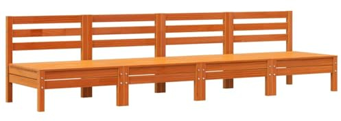 vidaXL Gartensofa ohne Armlehnen 4 STK., Sofa mit Latten-Design, Gartencouch Modular mit Rückenlehne, Gartenmöbel Gartengarnitur, Wachsbraun Massivholz Kiefer