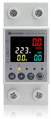 KETOTEK Misuratore Consumo Elettrico WiFi Contatore Energia Elettrica Contatore di Corrente Intelligente su Guida DIN 1(63) A 220V Misura Consumo Monofase con Tuya/Smart life APP