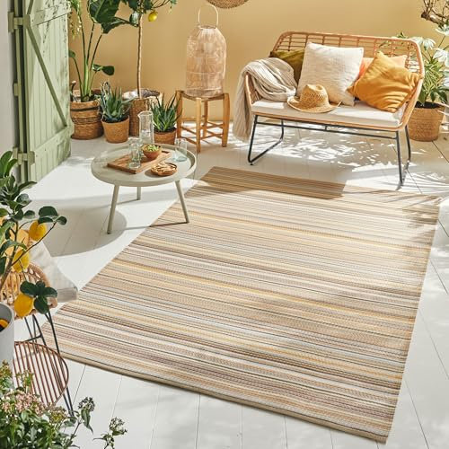 Nazar Tapis Extérieur pour Jardin, Terrasse, Balcon et Camping - Léger et Réversible (1746 Beige, 120x160 cm)