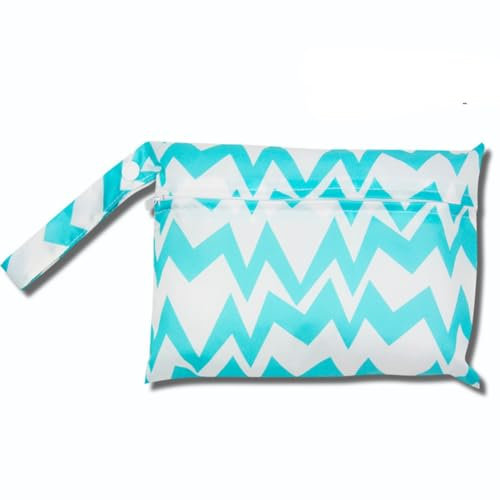 Qiantull Mini Windeltasche mit Bunte Tier-Muster wasserdichte Wetbag Wickeltasche 22 * 15cm Klein Nassbeutel Windel Tasche Wet Dry Cloth Organiser Beutel Babys Schwimmen Reisen StrandGrüne Streifen