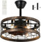 VUDANZYER Caged Ceiling Fan with Lights Remote Control, 18.5 Black Caged Industrial Ceiling Fan, 6 Speeds Reversible Motor Farmhouse Ceiling Fan for Porch, Kitchen, Patios, Bedroom