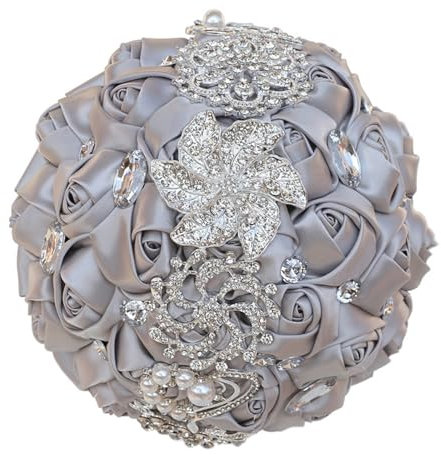 Fasksh Quinceanera Blumenstrauß aus Burgunderrot, Satin, Blumenstrauß, Hochzeit, Brautjungfer, Hochzeitsstrauß, Brautstrauß für drinnen und draußen, handgefertigter Blumenstrauß (Farbe: Silber)