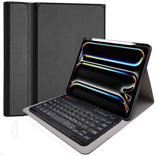 TECHGEAR Keyboard Case for Apple iPad Pro 13 (M5 2025 & M4 2024) [Strike Folio] Detachable Bluetooth Wireless UK QWERTY Keyboard with PU Leather Protective Stand Cover - Black