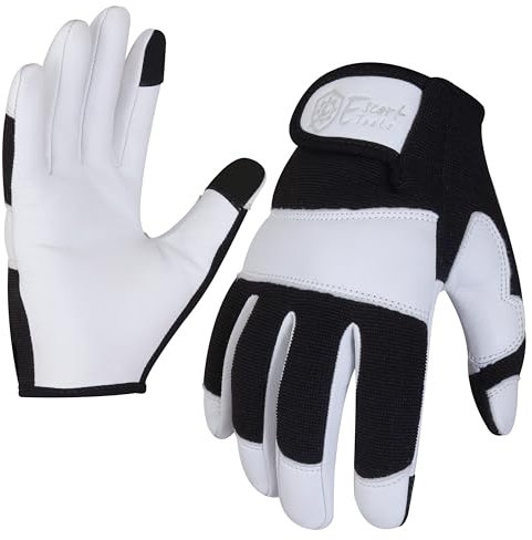 Escort Tools® Heavy Duty Leather Gardening Work Gloves, Thorn Proof, Touch Screen, Utility Safety Working Gloves Breathable, Tear Resistant, High Dexterity Mechanic Gloves Unisex (Black, L)