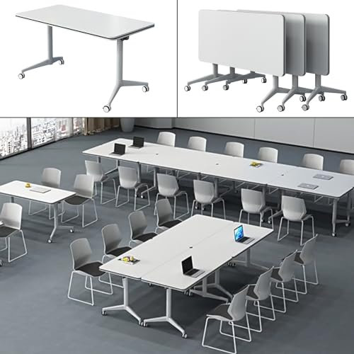 DAXUESEH Konferenztisch, klappbare Besprechungstische, für Besprechungsraum, Arbeitszimmer, Podcast-Tisch, platzsparend, mit Rollen, klappbarer mobiler Schulungstisch,47.2in