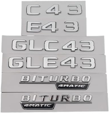 ALMVIS 3D-Kofferraumaufkleber C43 E43 GLE43 GLC43 BITURBO 4MATIC Emblem Logo Passend for Mercedes AMG W205 W204 W213 W212 X253 W167 Zubehör Auto-Logo-Aufkleber(Chrome Silver,AMG(Trunk Letters))