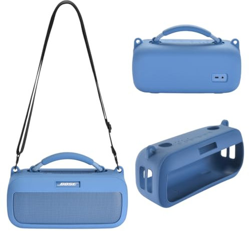 Silicone Case Cover Compatible with New Bose SoundLink Max Portable Speaker, Travel Protective Carrying Case with Shoulder Strap for Bose Bluetooth SoundLink Max (Blue)