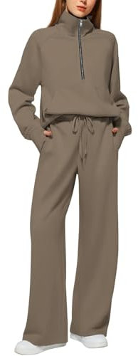 AMDOLE Tuta da donna a due pezzi, a maniche lunghe, oversize, con mezza zip, felpa pullover con coulisse, pantaloni a gamba larga, pantaloni della tuta da donna, palestra, sport, casual, abbigliamento