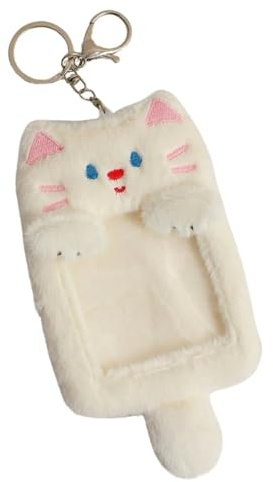 runrayay Porte-Photos en Peluche Kpop avec Porte-clés, Pochette Photo Ourson, protège-Cartes de crédit, Chat Blanc avec Queue