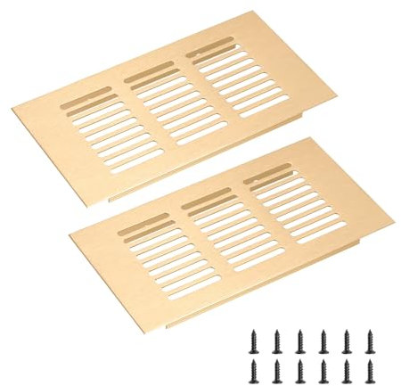 sourcing map Rectangle Ventilation Grille, Aluminum Alloy Mesh Air Vent Cover Louvered Ventilation Cover with Mounting Screws for Cabinet Wardrobe Shoe Closet (150x60mm/6x2, Gold Tone)