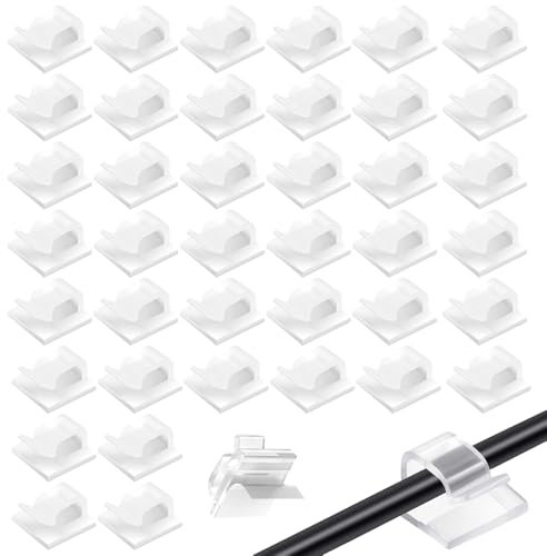 40 PCS Cable Clips Strong Self Adhesive Cable Holder Transparent Wire Light Clips USB HDMI Cable Tidy Clips for Desk Wall Workshop Home Office Outdoors Light Christmas Fairy Light