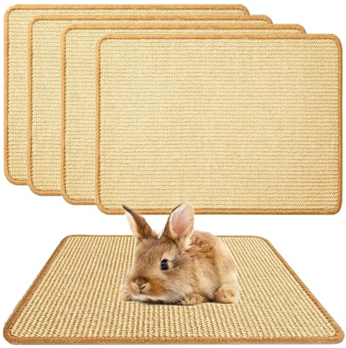 Lot de 4 tapis à gratter naturels pour lapin, tapis de soin des griffes et des dents, tapis de lapin pour cages, jouets à mâcher pour cage de lapin, literie pour mordre le sommeil, nidification
