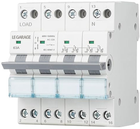 Interruptor de transferencia Manual 63A 4P + 4P MTS AC. Automático Disyuntor Magnetotérmico de Cambio Modular. Conmutador