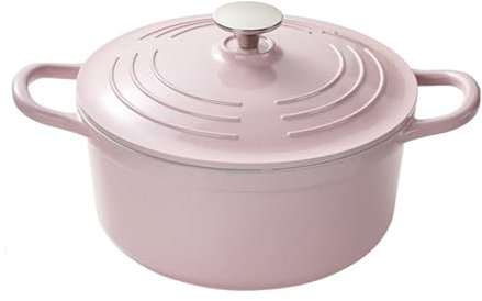 Meoky cocotte Peu Profonde avec Couvercle Cocotte en Fonte naturellement antiadhésive à Cuisson Lente pour Le Camping sur cuisinière à feu Ouvert,Rose