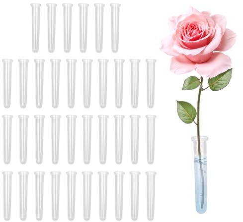 ZHTLTHZ 36 Stück ReagenzgläSer für Blumen mit Kappen 11x2.4cm, Wiederverwendbare Und Langlebige, Saatgutanbau BlumenröHrchen RöHrchen Plastik FüR BlumengeschäFte, Restaurants, CaféS, Schlafzimmer
