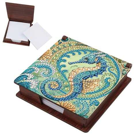 SHEGZHUC Diamond Painting Notizzettel Zettelbox Nachfüllpack Halter Bambus Notizblock mit 160 Blättern Diamant Malerei Zettelkasten Notizzettelbox Holz Mosaik Bilder Geschenk || Seepferdchen Tiere