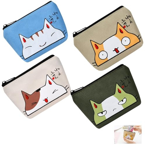 Zwenjuan Porte Monnaie,4 pièces Coin Purse Petite Pièce de Monnaie Enfant Portable Sac à Monnaie avec Fermeture Eclair,Mini Bourse,Petit Portefeuille,pour Coin,Carte de Crédit,Clés Petits Objets