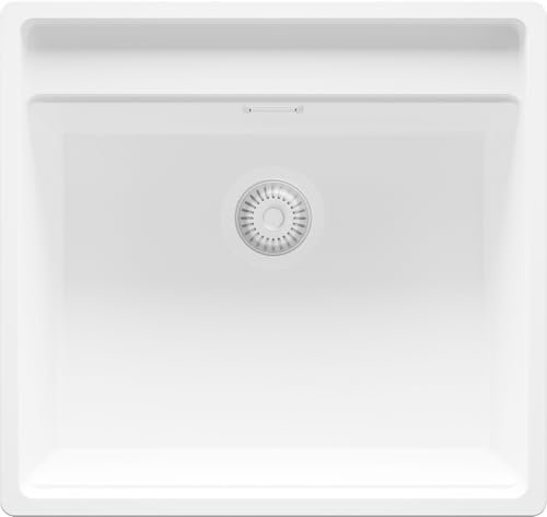 PRIMAGRAN Lavello Angolare Bianco 56x53cm, Lavandino da Cucina a 1 vasca + Sifone Classico, Lavabo da Cucina Incasso al mobile 60cm - Bergen