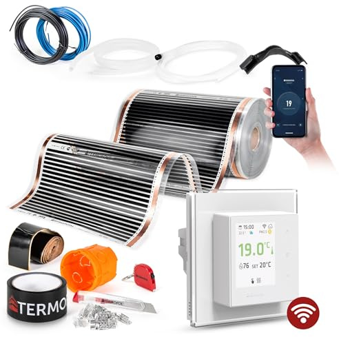 Termofol Elektrische Fußbodenheizung Heizfolie 230V - mit Thermostat H7 WiFi Weiß - Leistung 140W/m2 - Oberfläche 4m² - Fussbodenheizung Elektrisch Komplettset fur Fußboden