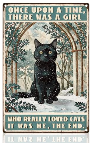 DOODLREAM Blechschild mit Schwarzer Katze und Pflanze Retro Wanddekoration Metall 20 x 30cm There Was A Woman Who Really Loved Cats Wandkunst Poster für Zuhause Café Zimmer Bauernhaus Innenhof