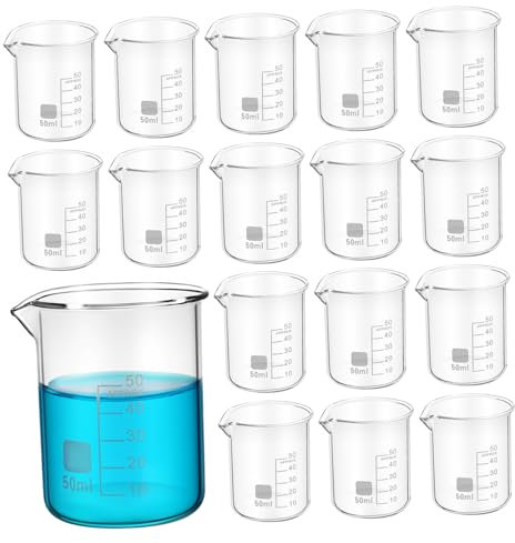 KOCKSHION 20 Piezas Copa Medidora de Vidrio Graduada para Experimentos Científicos Cristalería de Taza Medidora Transparente para Uso Cocina y