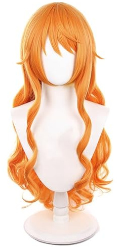 75cm Orange Lange Wellenlocken Perücken Nami Cosplay Perücke Anime Kostüm Wig, Halloween Party Karneval Party für Frauen