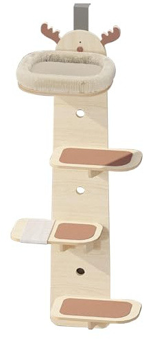 Sweet taize Étagère pour Chat à Suspendre à la Porte, Tour d'escalade en Bois à 4 Niveaux avec Tapis Moelleux, griffoir et Balle en Peluche, étagères pour Chat montées sur Porte d'arbre à Chat