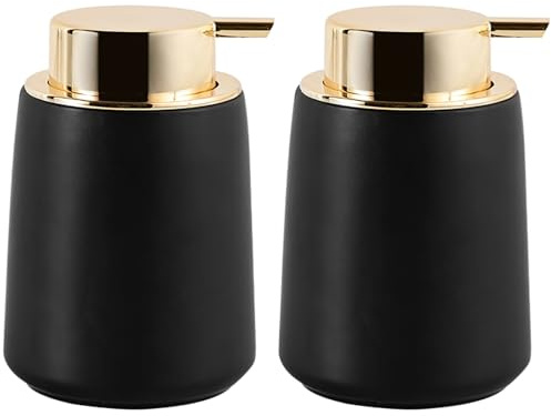 YOFAPA Schaumseifenspender Schwarz, Keramik-Schaumseifenspender mit Goldener Pumpe, 360 ml Fassungsvermögen, 2er-Pack, mattschwarze Badezimmerdekoration