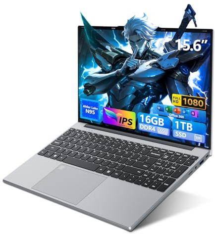 MOGIKK Portatile PC 15,6 pollici con Office 365, Notebook 16GB RAM SSD 1 TB Celeron N95, Computer portatile 1920 * 1080 FHD WiFi5, Win 11 Pro Laptop con Touch ID tastiera retroilluminata full size
