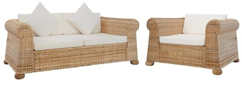 Frdhee Wohnzimmer Sofa Bettsessel, 2-TLG. Sofagarnitur mit Kissen Natur Rattan für Wohnzimmer, Schlafzimmer, kleinen Raum