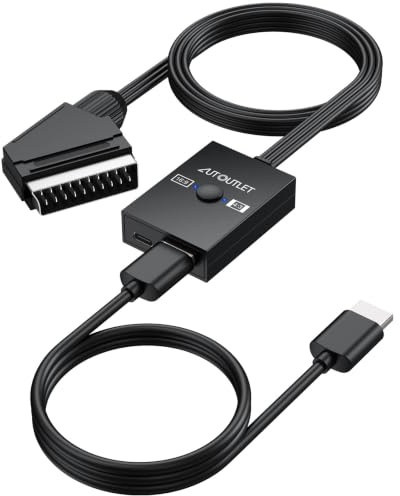 AUTOUTLET Convertisseur péritel vers HDMI, Adaptateur péritel 1080p vers HDMI, Conversion 16:9/4:3 CVBS Composite Adaptateur Audio vidéo Prend en Charge PAL/NTSC Scart vers HDMI