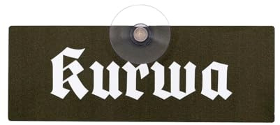 KURWA Schild – lustiges grünes Autoschild mit weißer Schrift & Saugnapf für Autoscheibe, Fun Schild aus formstabilem Aluverbund, UV- & witterungsbeständig, 18 x 6,5 cm – Made in Germany