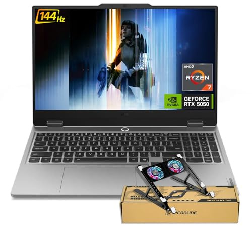 Lenovo LOQ RTX 5050 Gaming Laptop, 15.6 FHD 144Hz, AMD Ryzen 7 250, 16GB DDR5 RAM, 512GB SSD, Backlit Keyboard, RJ-45, Wi-Fi 6, Bundle with PCO Laptop Cooler, Grey, Windows 11 Home