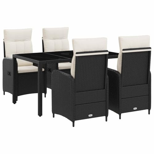 vidaXL Outdoortisch-Set 5 pcs Schwarz und Cremeweiß 150 x 90 x 75 cm, Stilvolles, modernes Essset für draußen, wetterfest, perfekt für Partys im Garten, Balkon oder beim Essen im Freien