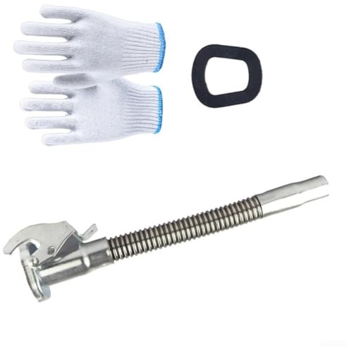Metal Oil Dispenser for 5 10 20L Fuel Can- Stainless Steel Rotating Spout Nozzle with Anti-Overflow Leak-Proof Gasket- Fit for Automotive Agriculture(Stainless +Gloves)