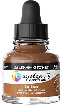 Daler-Rowney System3 Acrylic Ink, Glass Bottle with Dropper, Opaque, 1oz - 29.5 ml, Burnt Umber