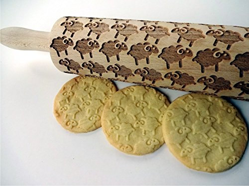 Nudelholz mit SCHAF für hausgemachtes Gebäck. Teigroller für Teig & Plätzchen, Kuchen & Gebäck. Gravierte Nudelholz mit Muster von Algis Crafts