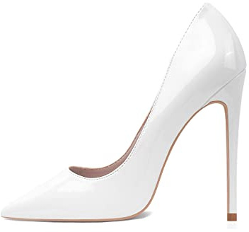 GENSHUO Femmes Mode Bout Pointu Escarpins À Talons Hauts Sexy Slip on Stiletto Party Chaussures 12 CM / 4.72IN,Blanc, 37 EU(7 US)