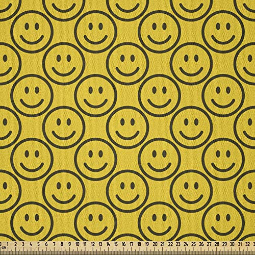 ABAKUHAUS emoji Stoff als Meterware, Diagonal Smiling Faces, Microfaser Multi Zweck Dekostoff für Kunsthandwerke, 3M (230x300cm), Dark Army Grün und Gelb