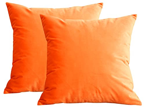 Lutanky Samt-Kissenbezüge, weich, quadratisch, für Sofa, Heimdekoration, 45 x 45 cm, Orange, 2 Stück