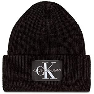 Calvin Klein Jeans Damen Mütze Monologo Patch Beanie, Schwarz (Black), Onesize