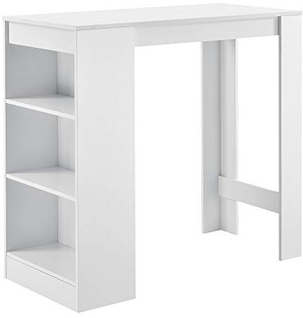 [en.casa] Bartisch Kouvola Bistrotisch Esstisch 110 x 50 x 103 cm Küchentisch Küchentheke mit 3 Fächern Stehtisch Bartheke für Esszimmer Wohnzimmer Küche Weiß