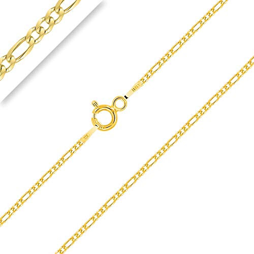 Planetys - Cadena de Plata de Ley 925 Chapado en Oro 18K Malla Figaro (1+3) 1.5 mm de Ancho 50 cm de Longitud