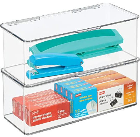 mDesign Schreibtisch-Organizer zur Aufbewahrung von Stiften, Notizbüchern etc. (2 Stück) - Aufbewahrungsbox aus BPA-freiem Kunststoff - Aufbewahrungsbox mit Deckel für alle Arten von Gegenständen -