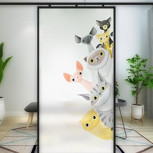 J4U Frosted UV-blockierende Fensterfolie, Motiv: Katze und Hund, dekorative Glasfolie, 88 x 190 cm