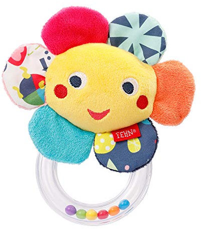 Fehn 055320 Rasselring Blume COLOR Friends – Greifling mit Stoff-Tier & buntem Perlen-Ring zum Rasseln, Rascheln, Fühlen, Spielen – fördert gezieltes Greifen & Motorik – treuer Begleiter ab der Geburt