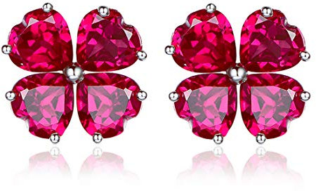 Damen Ohrringe silber 925 Herz Rot Rubin Edelsteine Vierblättriges kleeblatt Herz Ohrstecker 926 Sterling Silber Ohrring Damen Glücksbringer Lucky clover Geschenke für Party/Jubiläum/Geburtstag