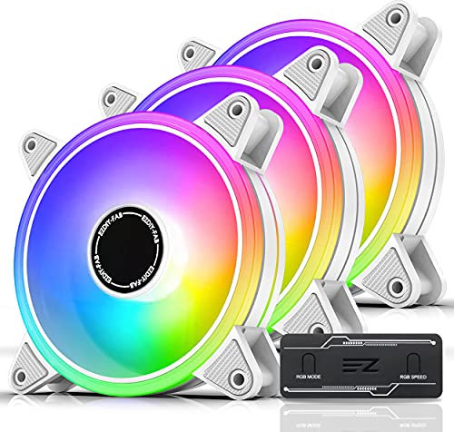 EZDIY-FAB White Moonlight RGB PWM Case Fan 120 mm with PWM Fan Hub, Motherboard RGB Sync, ARGB Fan for PC Case, Multiple Light Modes - Pack of 3